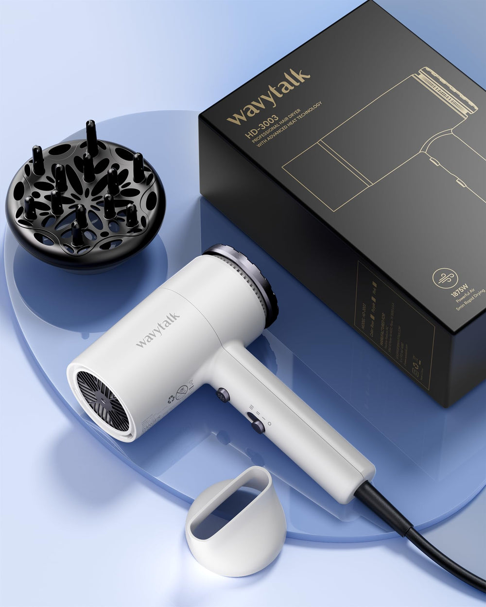Wavytalk hair dryer with concentrator nozzle enables precise airflow and smooth finishes.