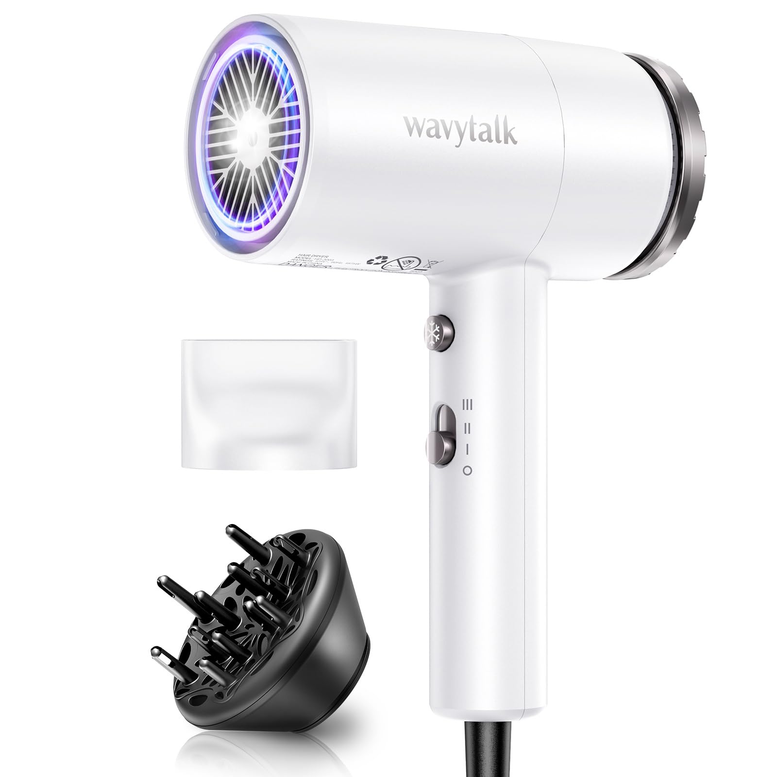 Wavytalk hair dryer front view shows a compact, easy-to-hold design for quick dries.