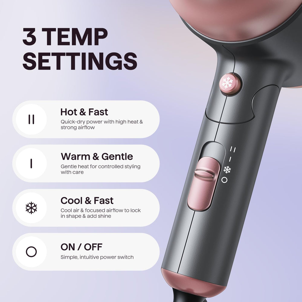 Wavytalk rose pink compact dryer shown in travel-ready scenario