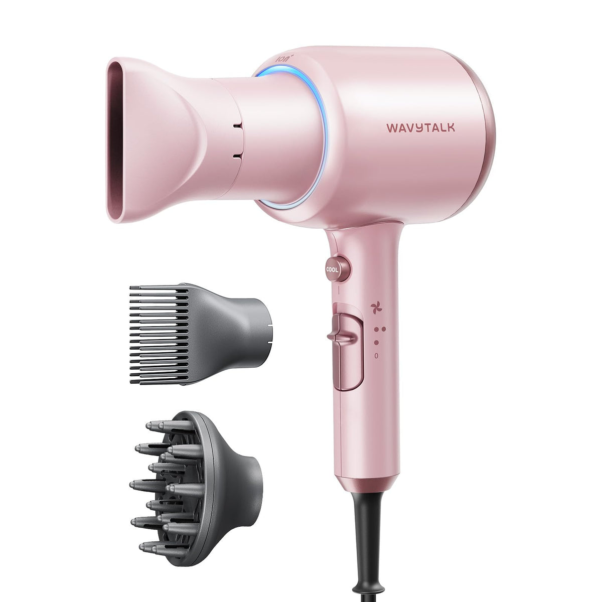 Wavytalk hair dryer pink front view for fast, salon-like styling.