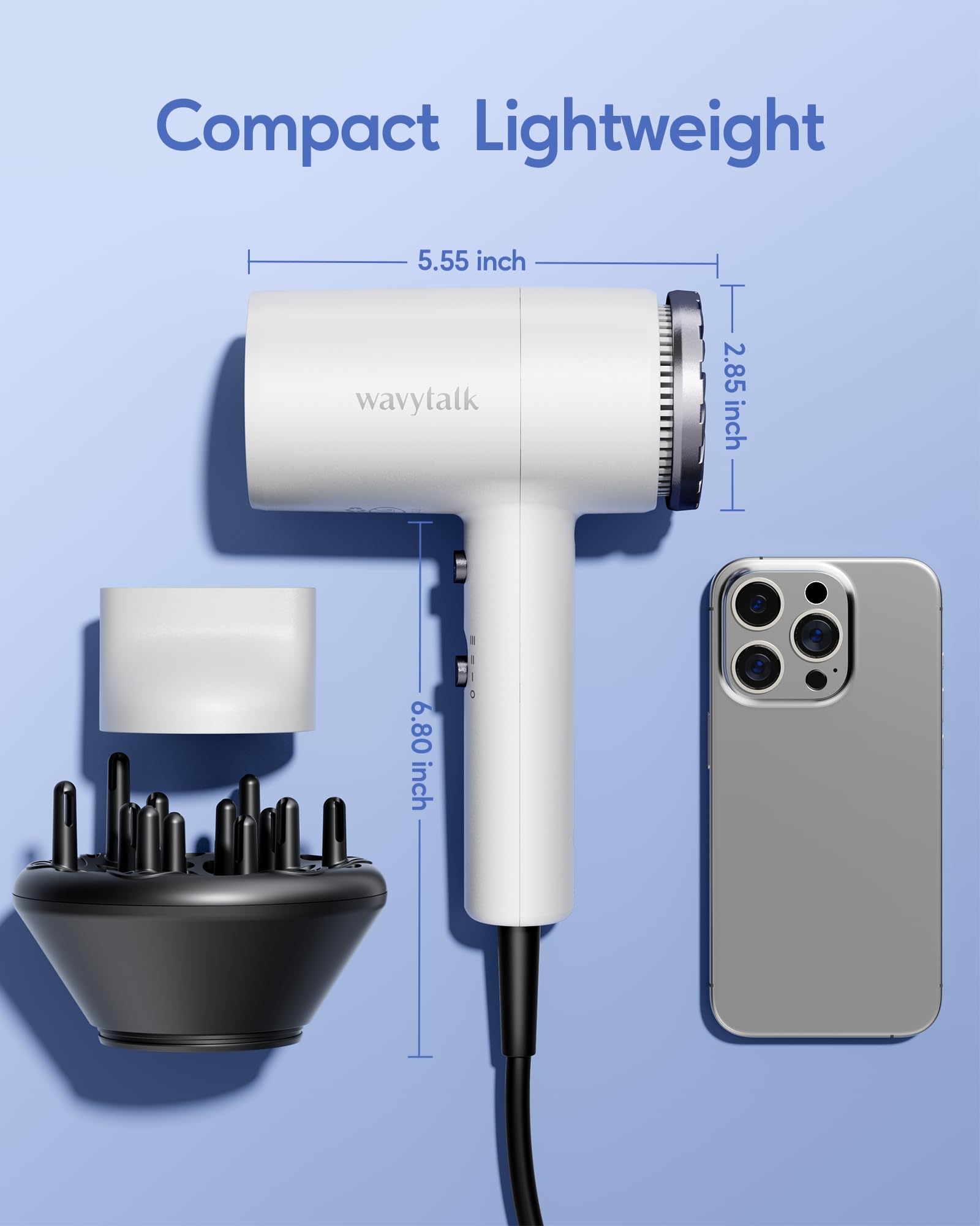Wavytalk hair dryer white color suits any vanity or travel bag.