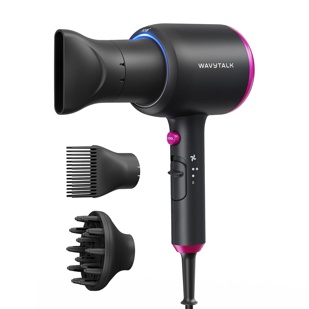 Wavytalk hair dryer with diffuser delivers fast drying for a smooth, frizz-free finish.