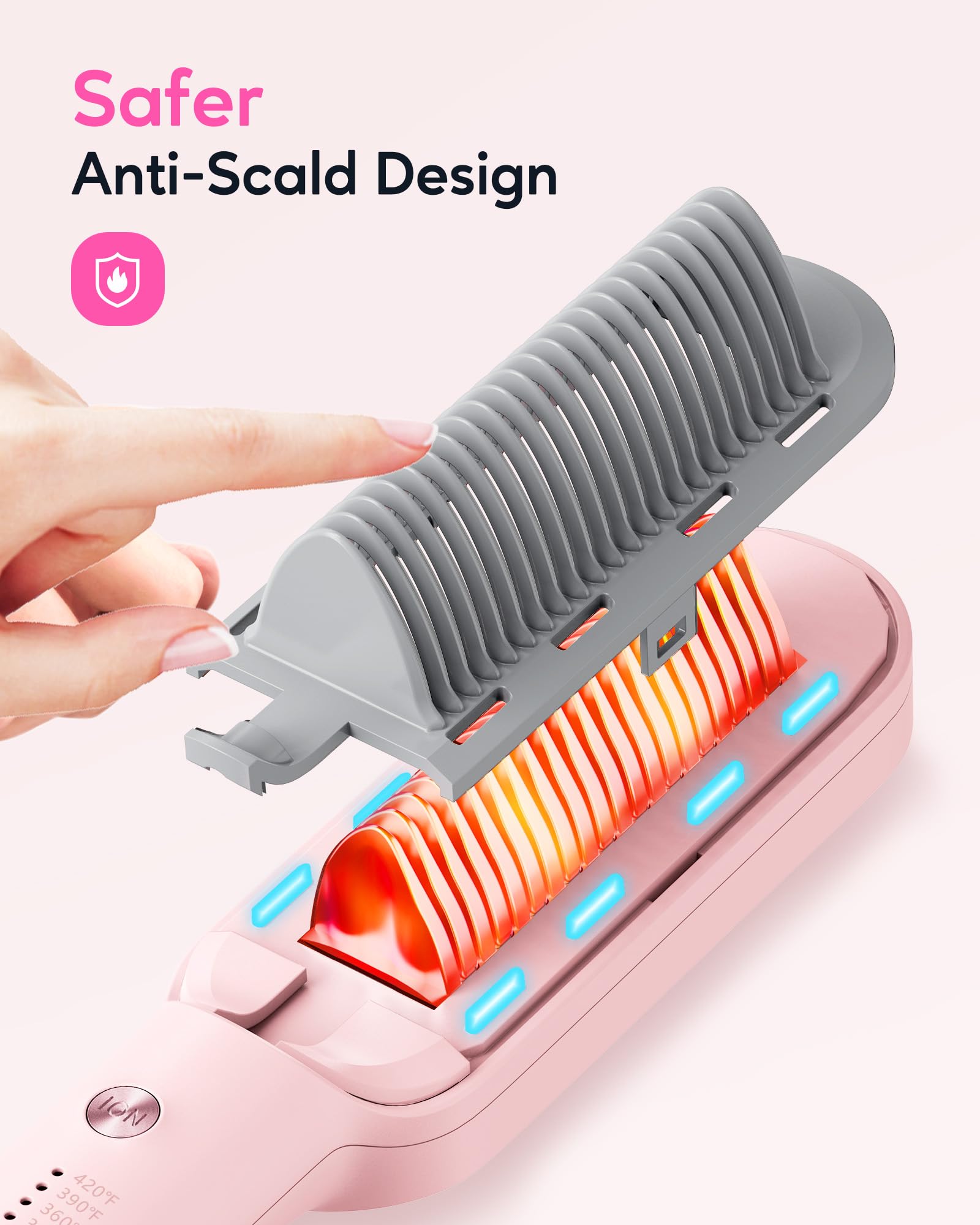 Wavytalk hair straightener brush 3D teeth design delivers even glide through dry strands