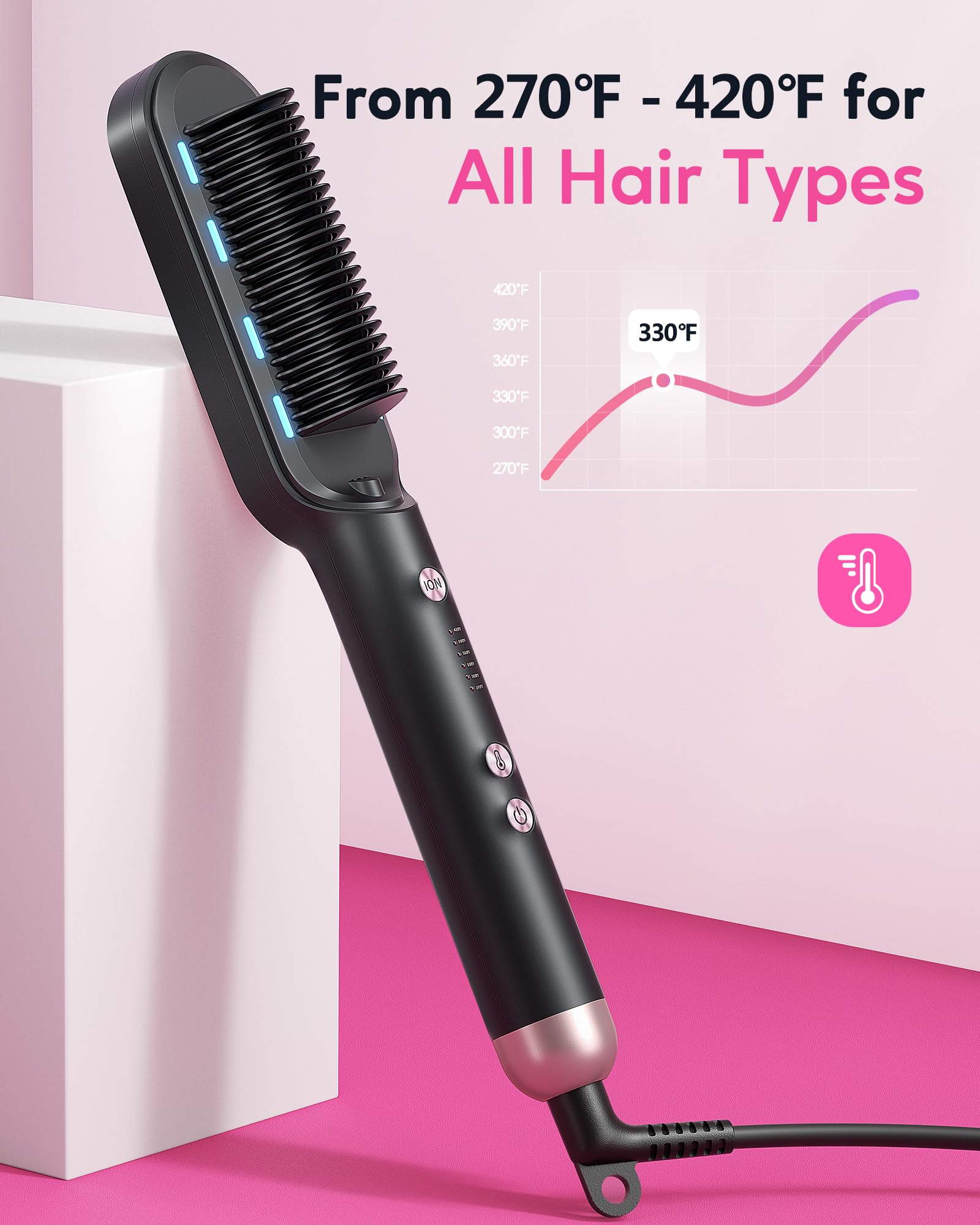Wavytalk hair straightener brush auto-off and rotating cord for worry-free routines