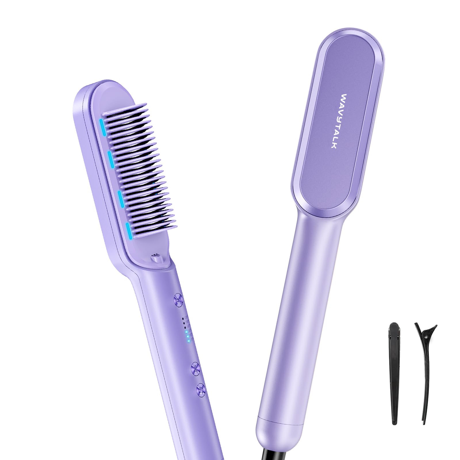 Wavytalk hair straightener brush front view for fast, smooth styling at home.