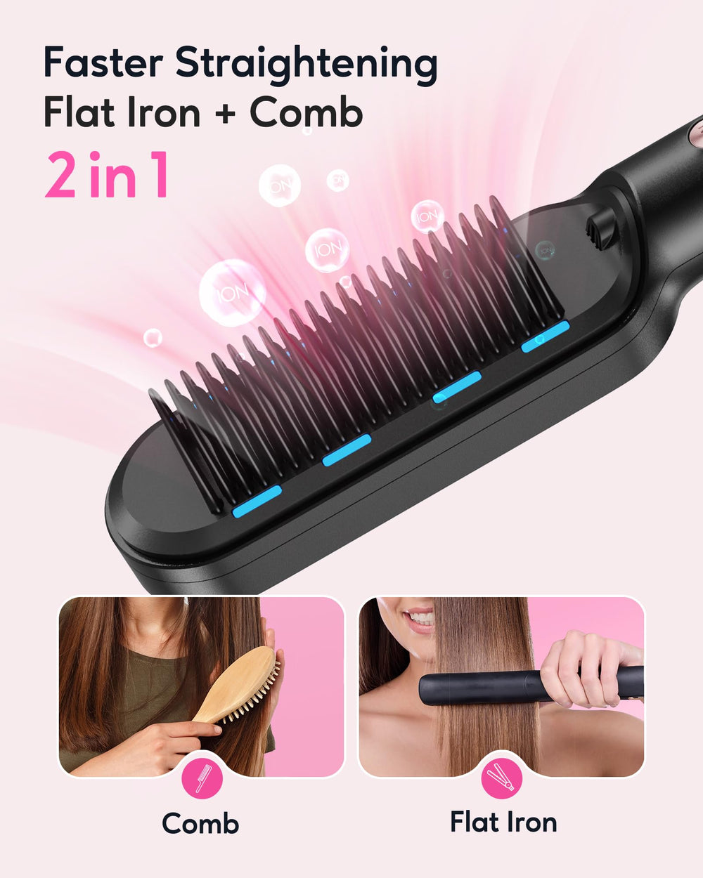 Wavytalk hair straightener brush heat settings dial displaying six options for diverse hair