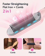 Wavytalk hair straightener brush ionic indicator blue shows ion technology for frizz control