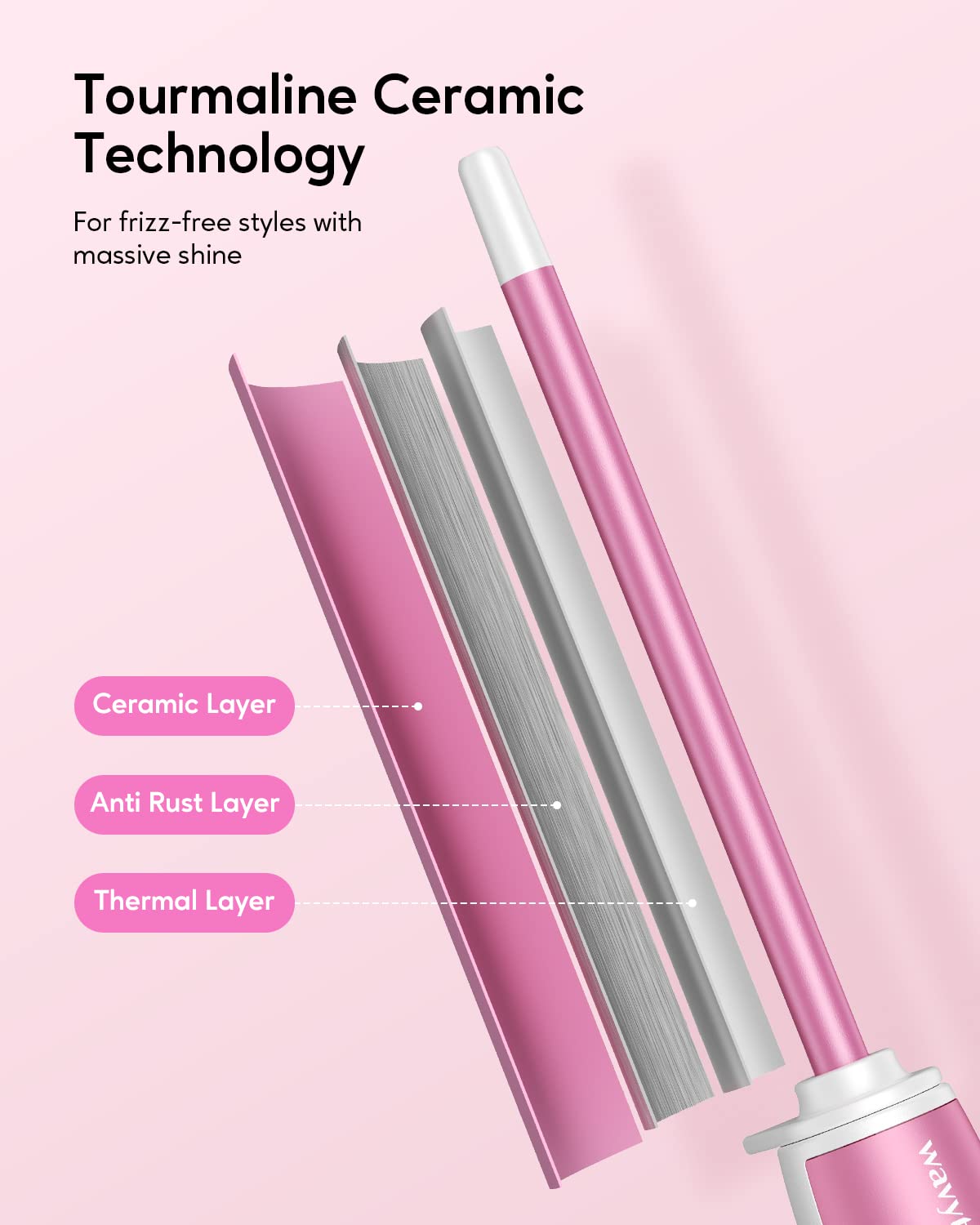 Wavytalk in-use rose pink wand curling long hair
