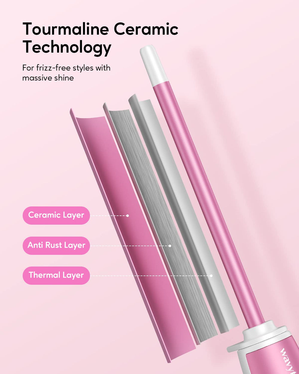Wavytalk in-use rose pink wand curling long hair