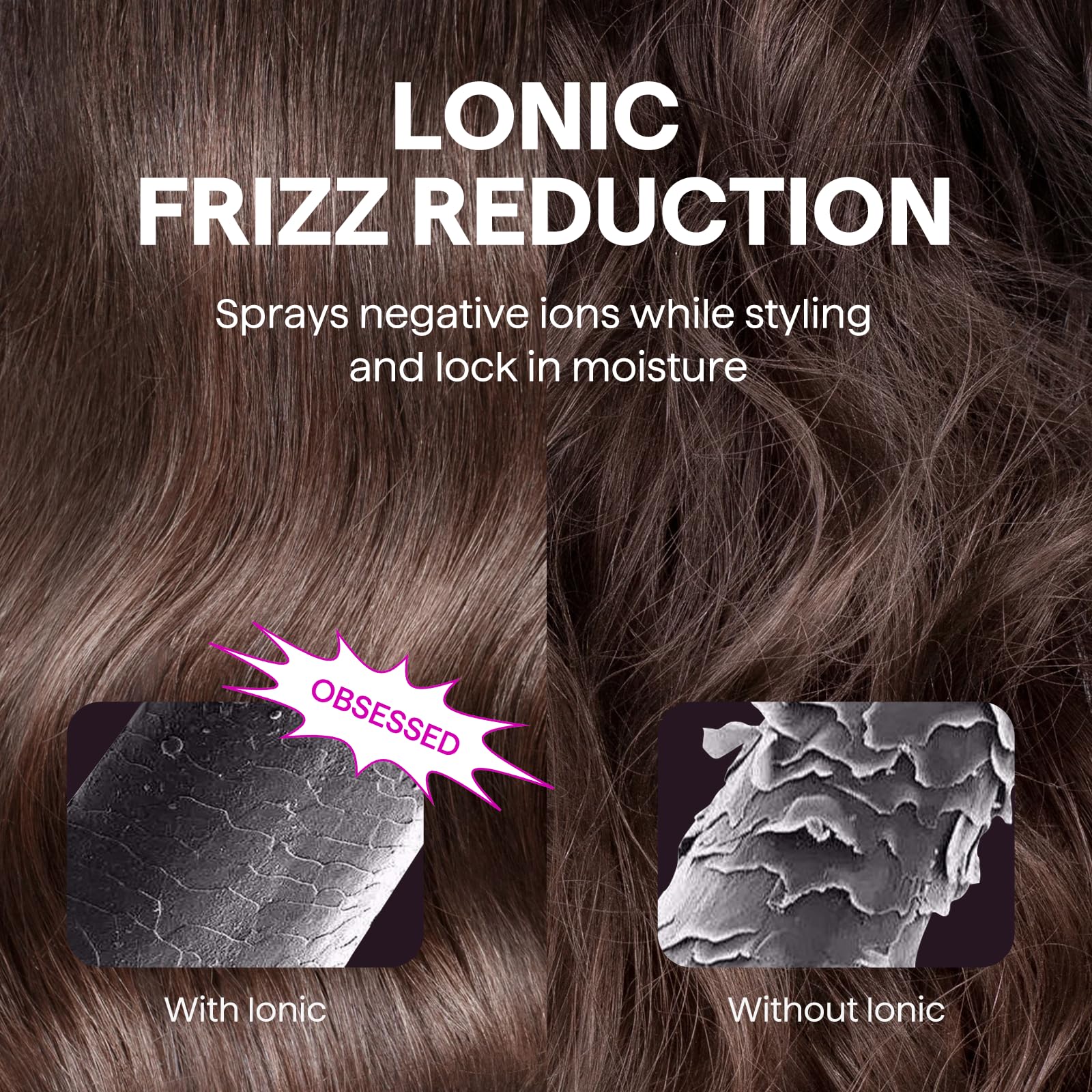 Wavytalk ionic-frizz reduction action shows moisture-locking benefits during a blowout.