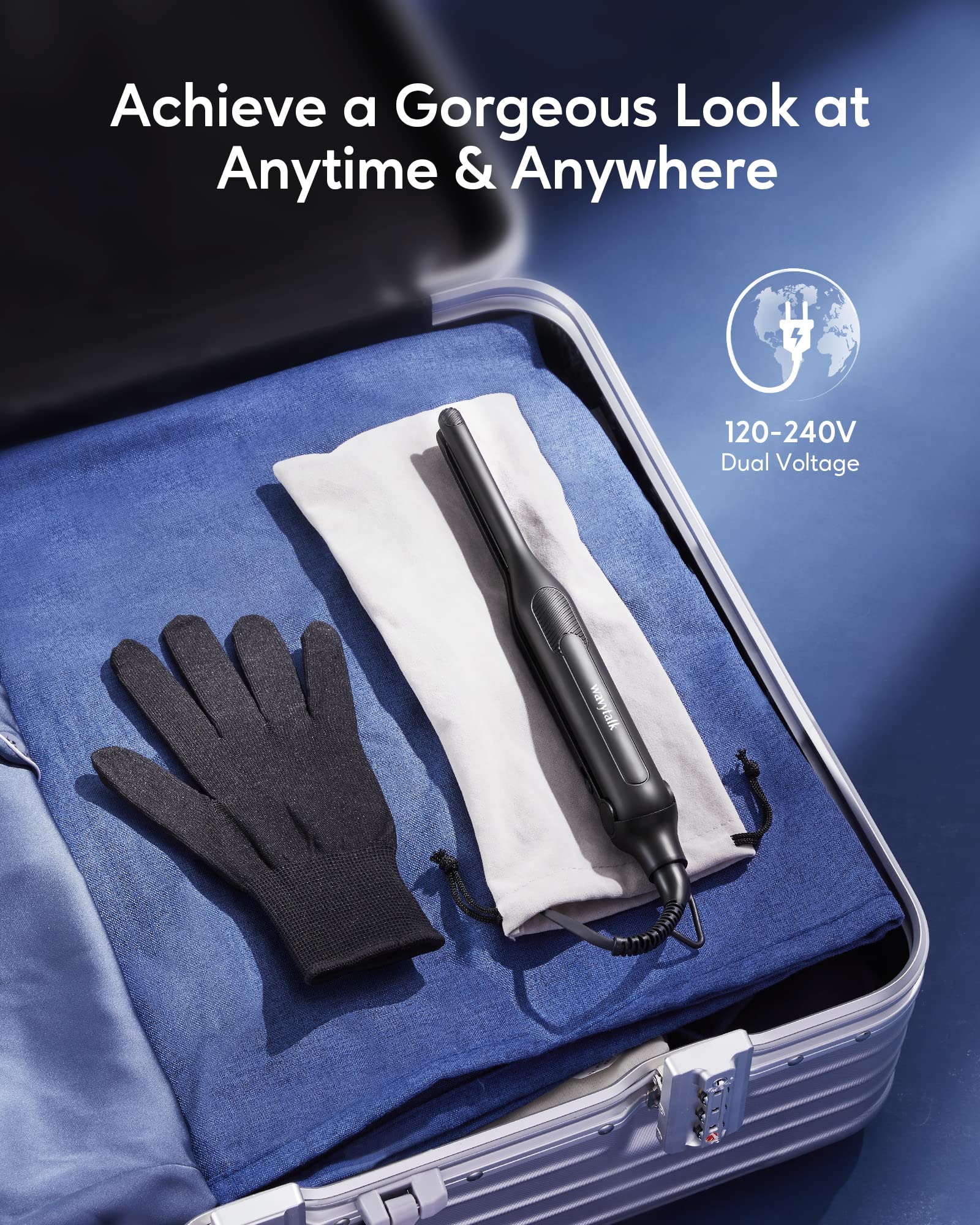 Wavytalk Pencil Flat Iron travel pouch and glove for safe, portable styling