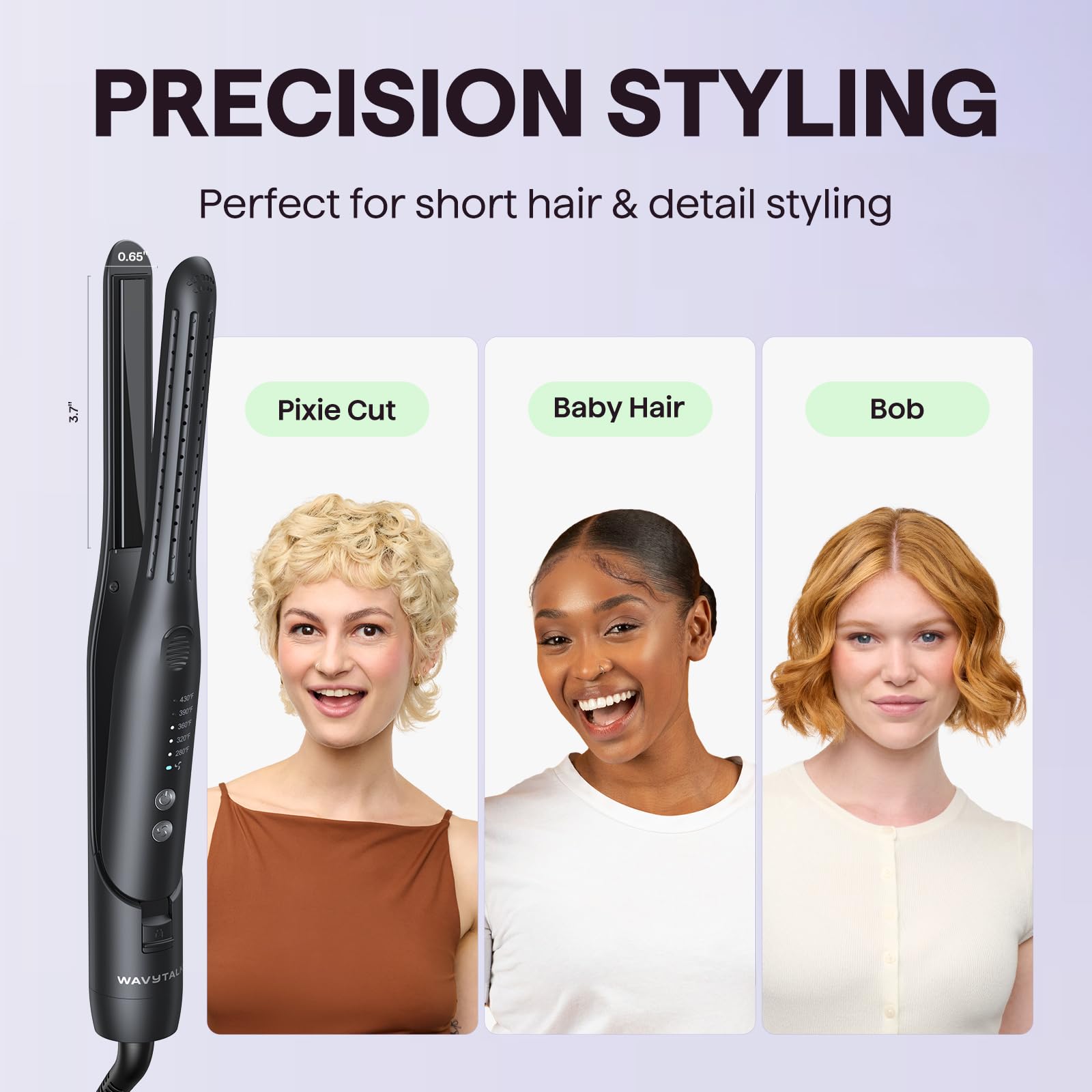 Wavytalk pencil flat iron vents close-up for heat-damage prevention and smooth results.
