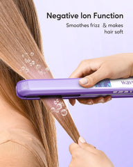 Wavytalk Pro flat iron heat settings dial highlights adjustable temps for various hair types.
