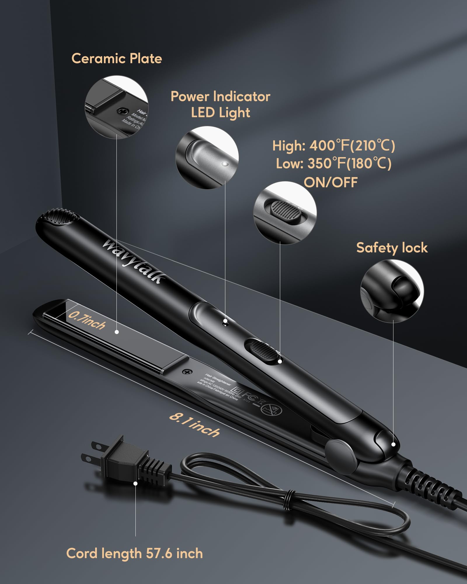 Wavytalk Pro Mini straightener rapid heat to 350F in 30 seconds.