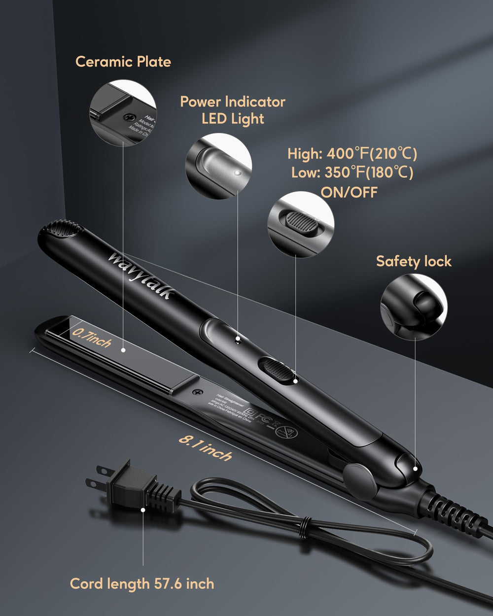 Wavytalk Pro Mini straightener rapid heat to 350F in 30 seconds.
