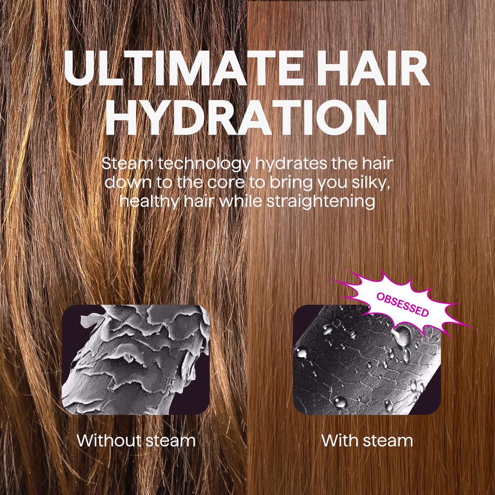 Wavytalk Pro Steam Hair Straightener Brush anti-scald shell protects skin during styling
