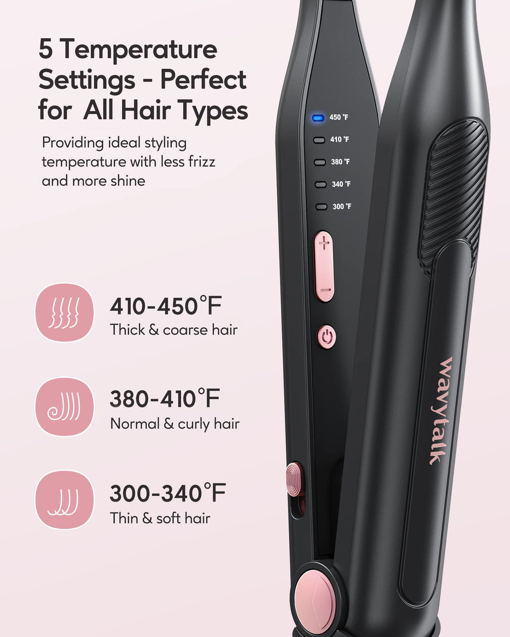 Wavytalk ptc-heater-quick-heat heats in 15 seconds for fast styling