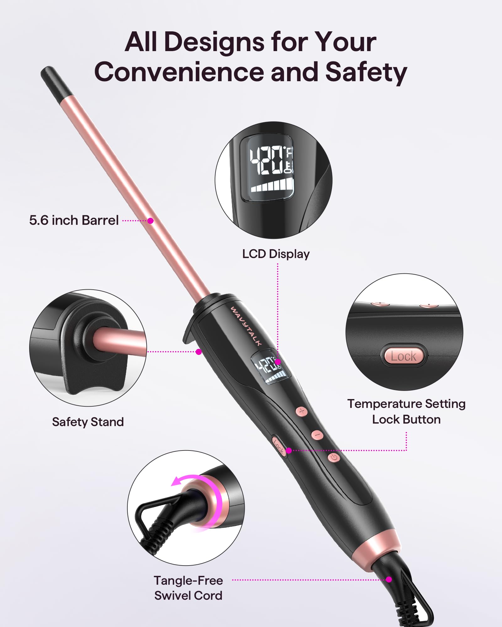 Wavytalk rose pink fast heat up to 360°F in 30 seconds