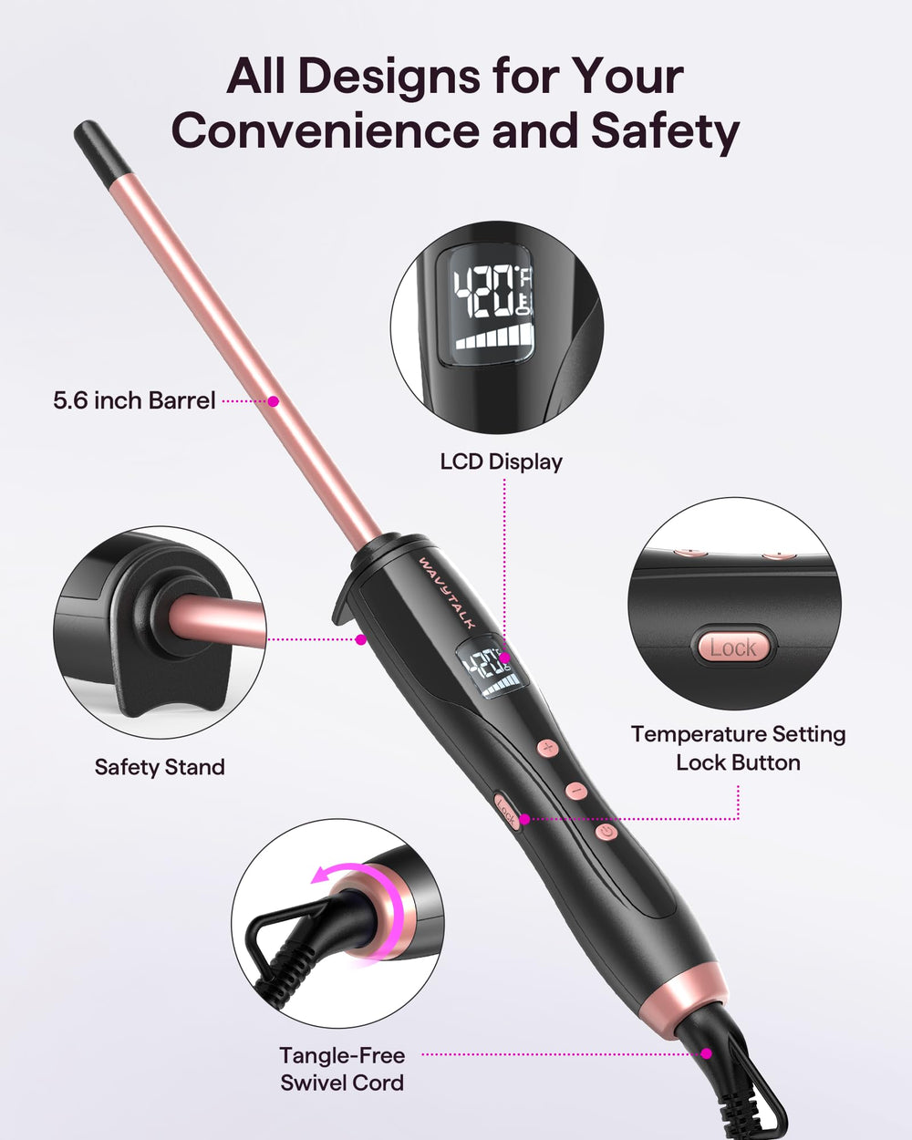 Wavytalk rose pink fast heat up to 360°F in 30 seconds
