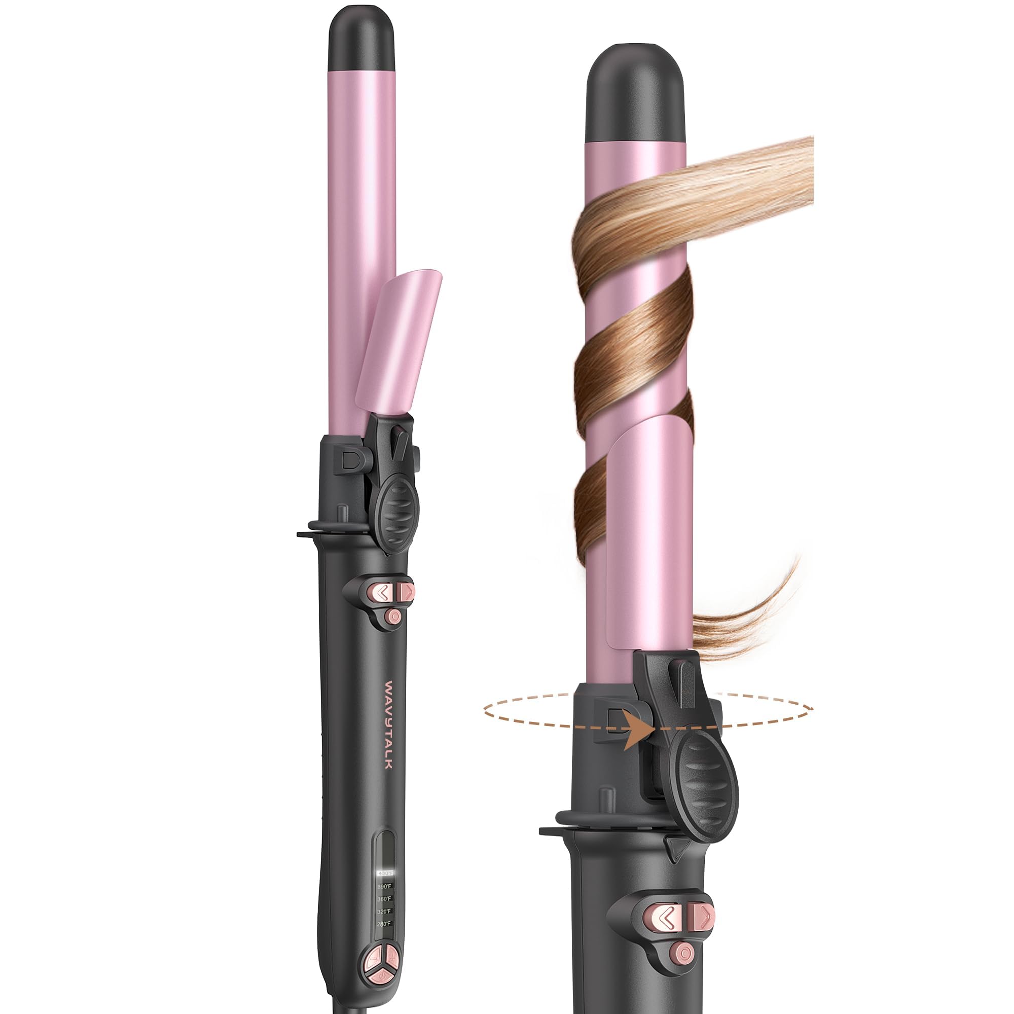 Wavytalk rotating curling iron in rose gold ready for effortless beach waves
