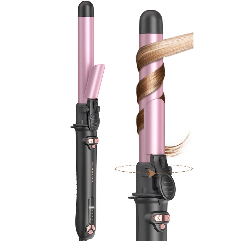 Wavytalk rotating curling iron in rose gold ready for effortless beach waves