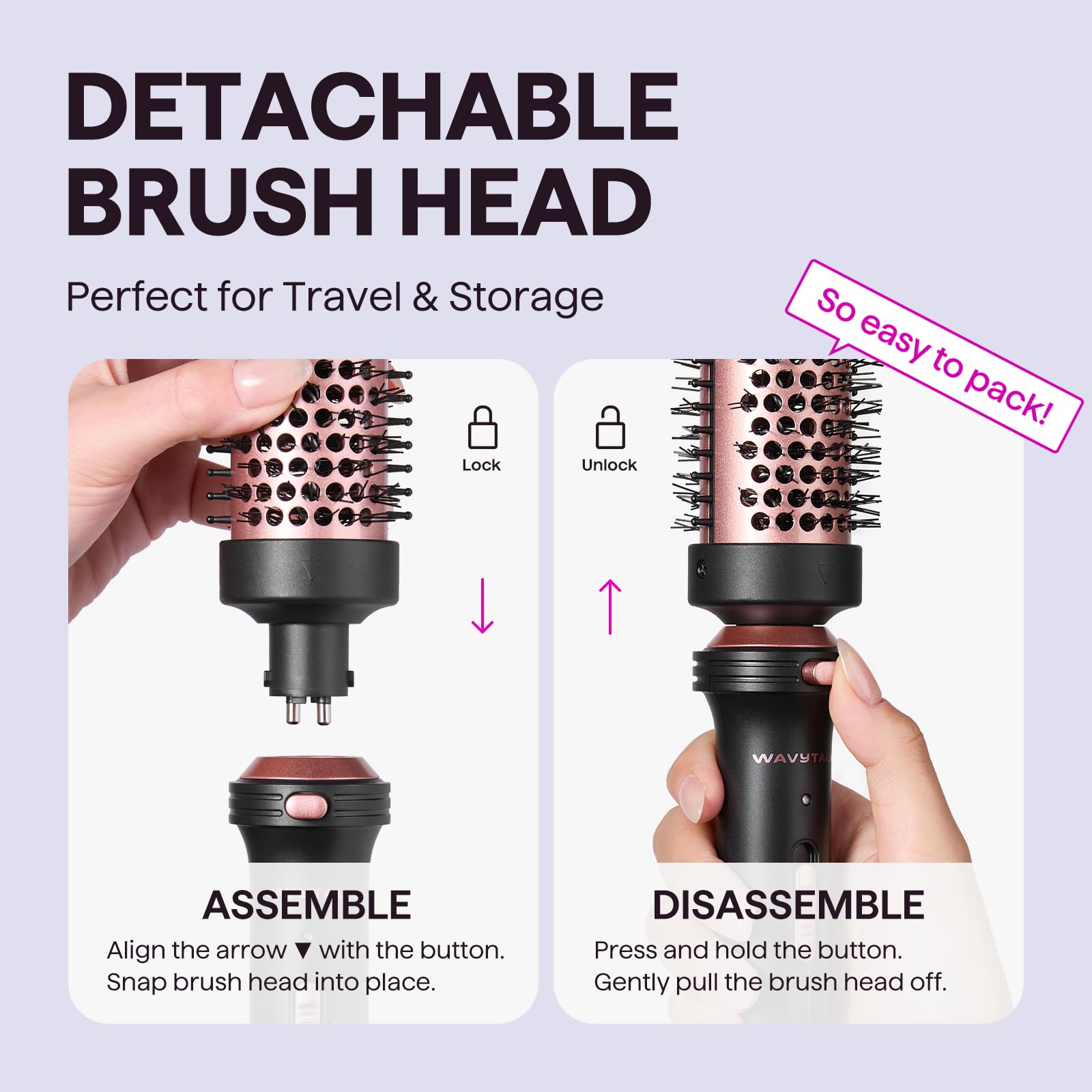 Wavytalk round brush barrel helps wrap and shape loose curls