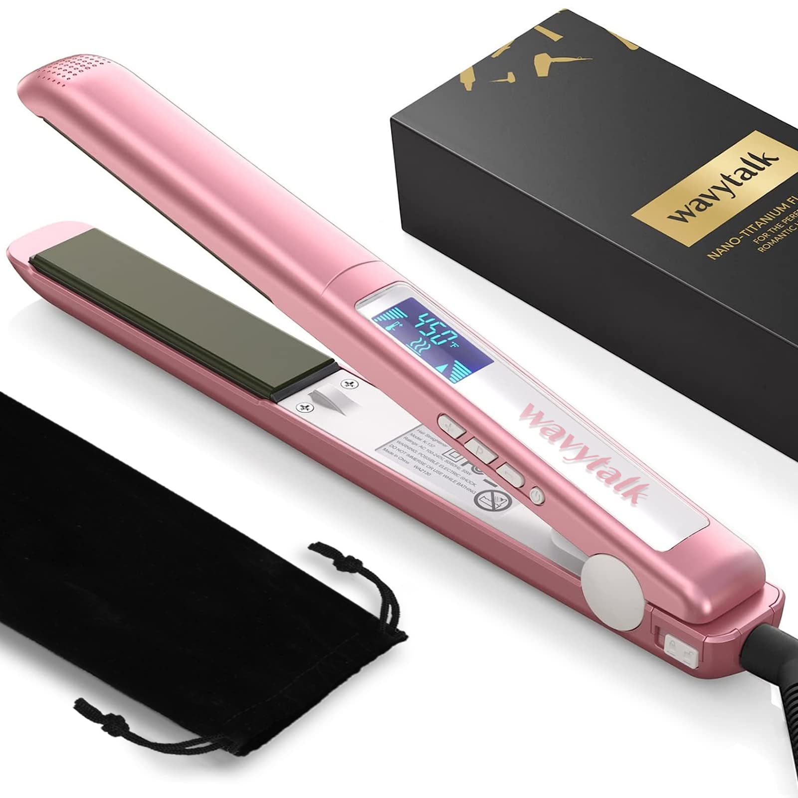 Wavytalk Salon Flat Iron Rose Gold close-up highlights titanium plates for fast, even heat