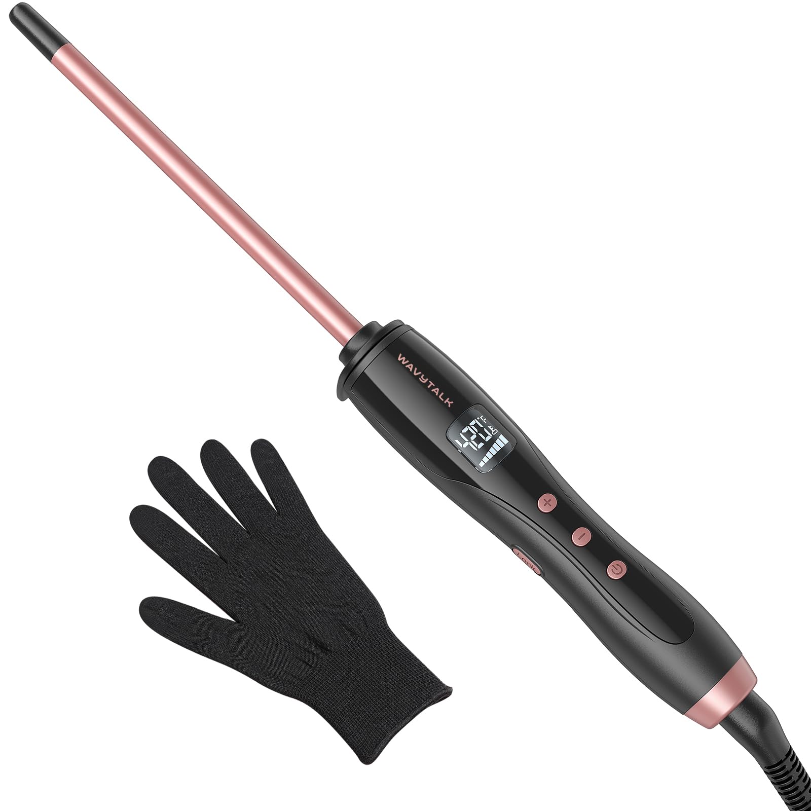 Wavytalk small curling wand rose pink barrel closeup showing ceramic coating for frizz control