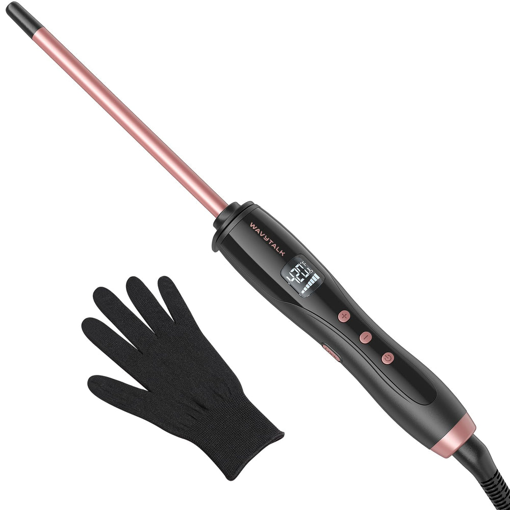 Wavytalk small curling wand rose pink barrel closeup showing ceramic coating for frizz control