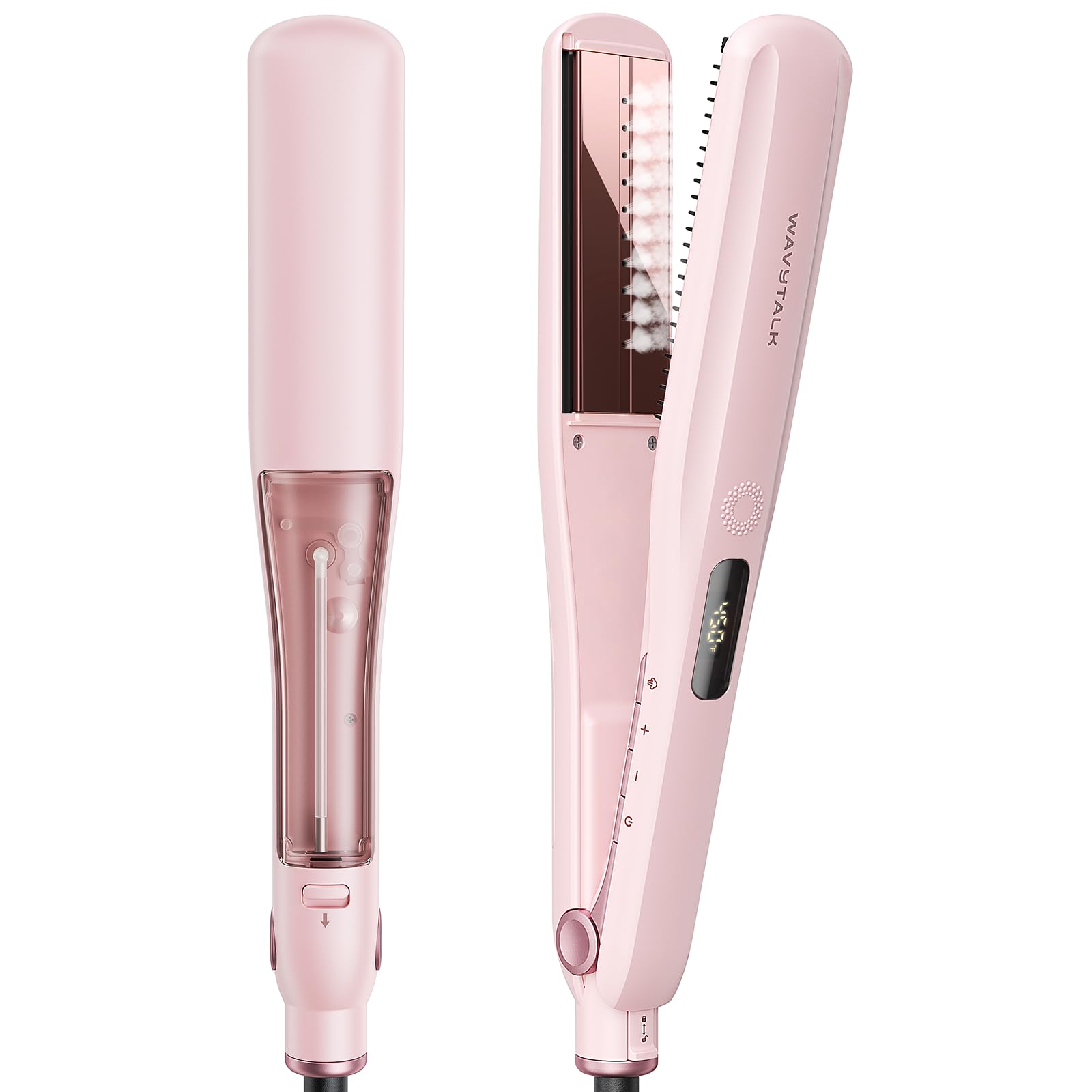 Wavytalk Steam Sesh flat iron front view offers a smooth, frizz-free finish for everyday sleek styles.