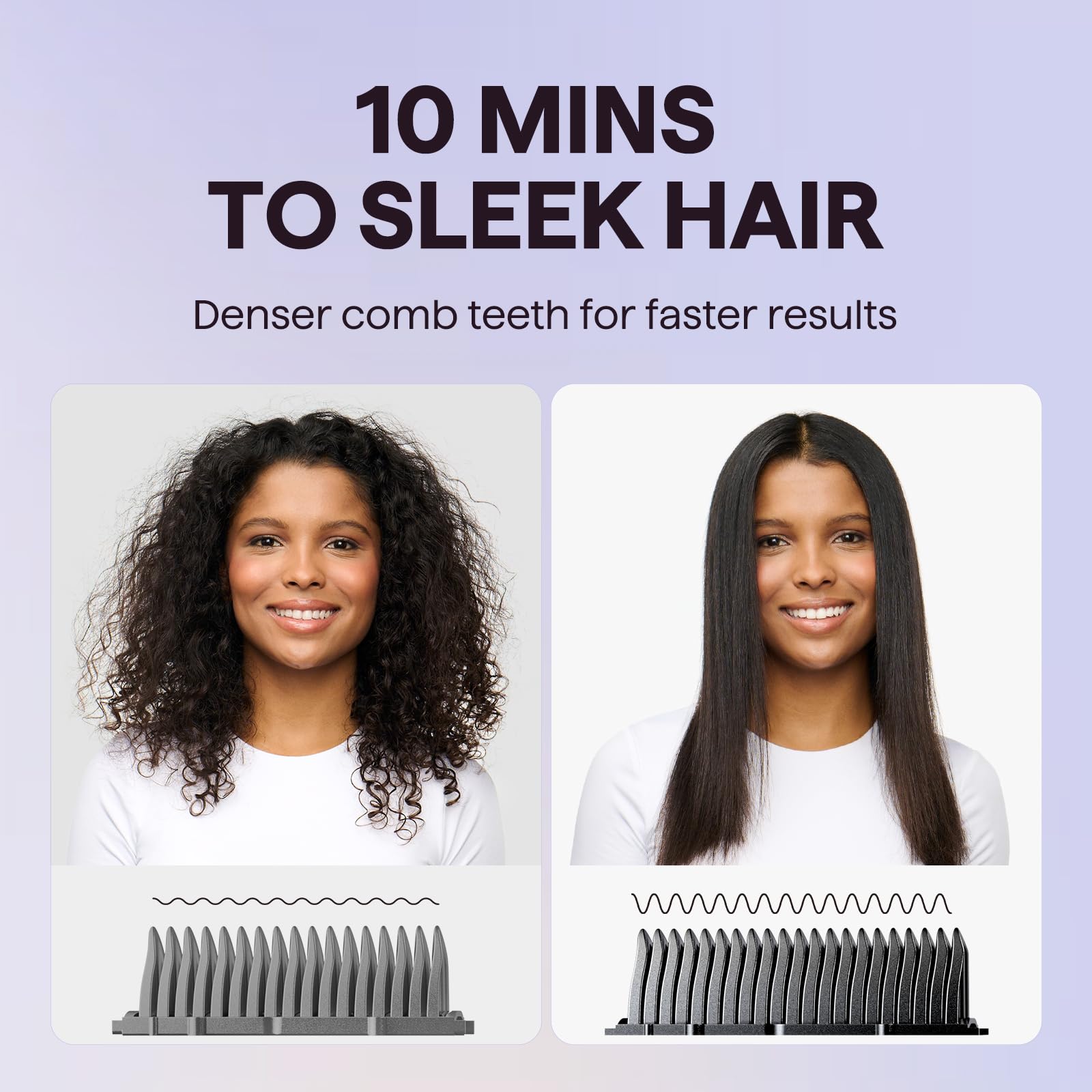 Wavytalk hair straightener brush 3D teeth closeup shows snag-free design for smoother results.