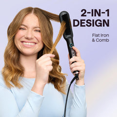 Wavytalk straightener brush LED display helps monitor heat for precise styling.