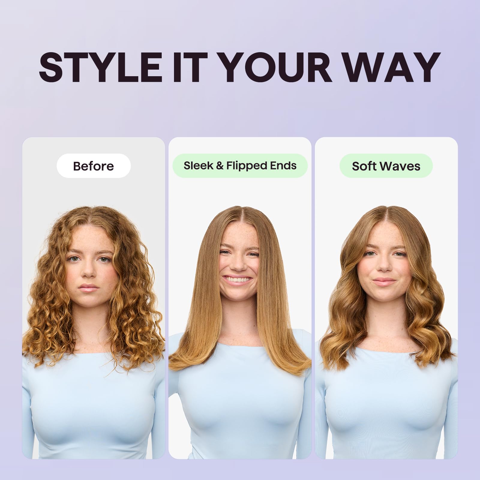 Wavytalk straightener brush temperature dial enables precise heat control for tailored looks.