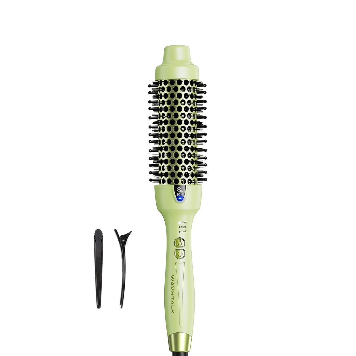 Wavytalk thermal brush close-up showing the 1.5-inch barrel for even heat and smooth results.