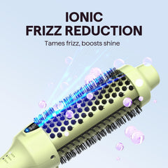 Wavytalk thermal brush on hair with glossy finish highlighting salon-like blowout at home.