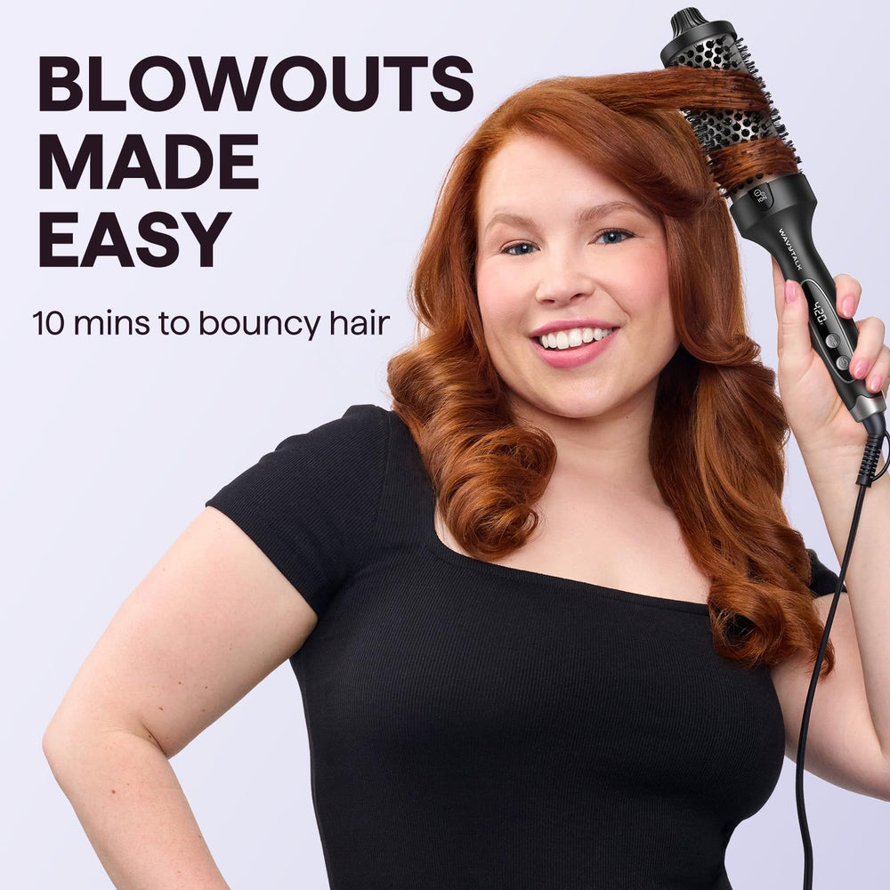 Wavytalk Thermal Brush in action creating smooth waves on long hair