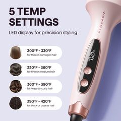 Wavytalk thermal brush led-display clearly shows five temperature options for precise styling.