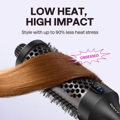 Wavytalk Thermal Brush Negative-ion emission graphic illustrating frizz control