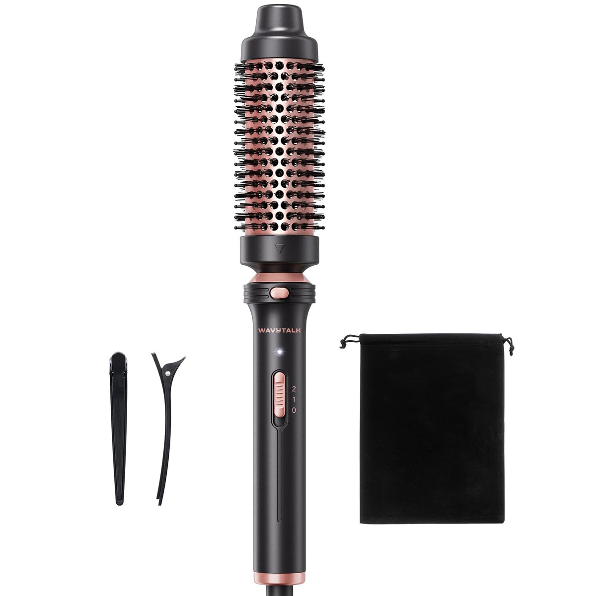 Wavytalk thermal brush in rose gold with even heat for smooth, voluminous curls
