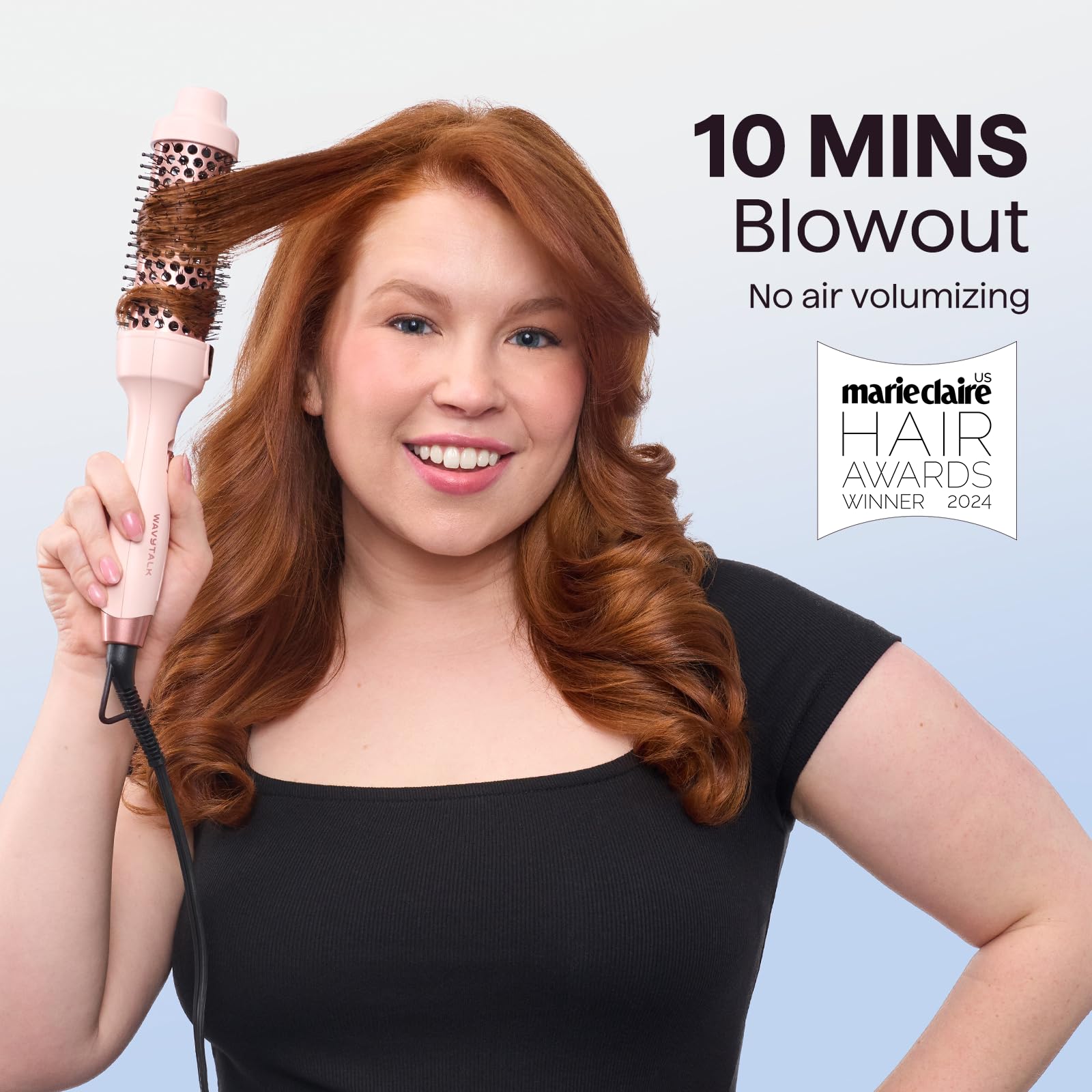 Wavytalk thermal brush displaying three temperature settings for different hair types.
