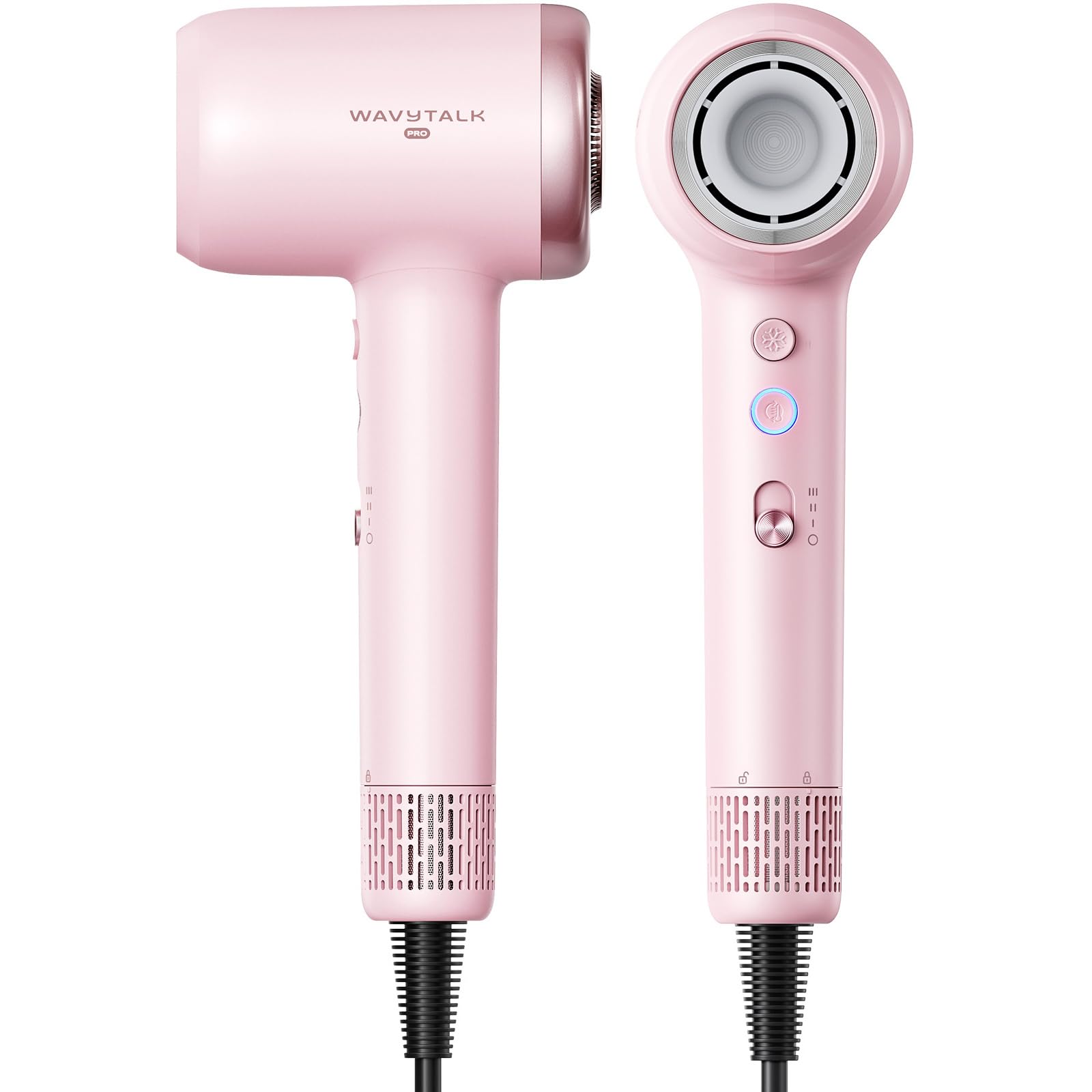 Wavytalk Turblow Pro hair dryer front view highlights compact, lightweight design for easy styling