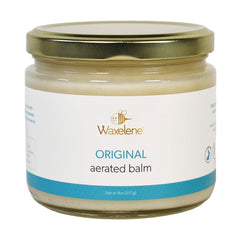 Waxelene Original Aerated Balm large jar packaging showcasing soothing organic ingredients.