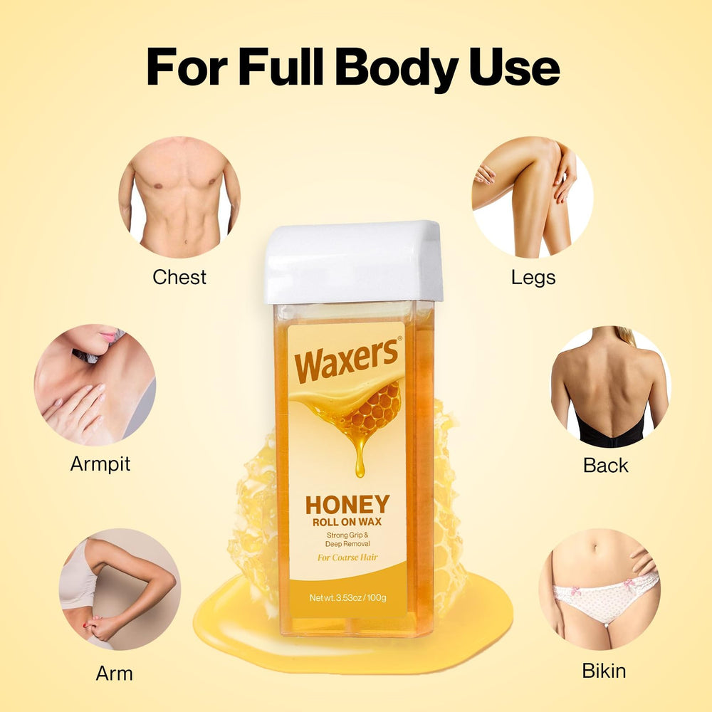 Waxers roll-on wax kit top view shows compact, travel-friendly design