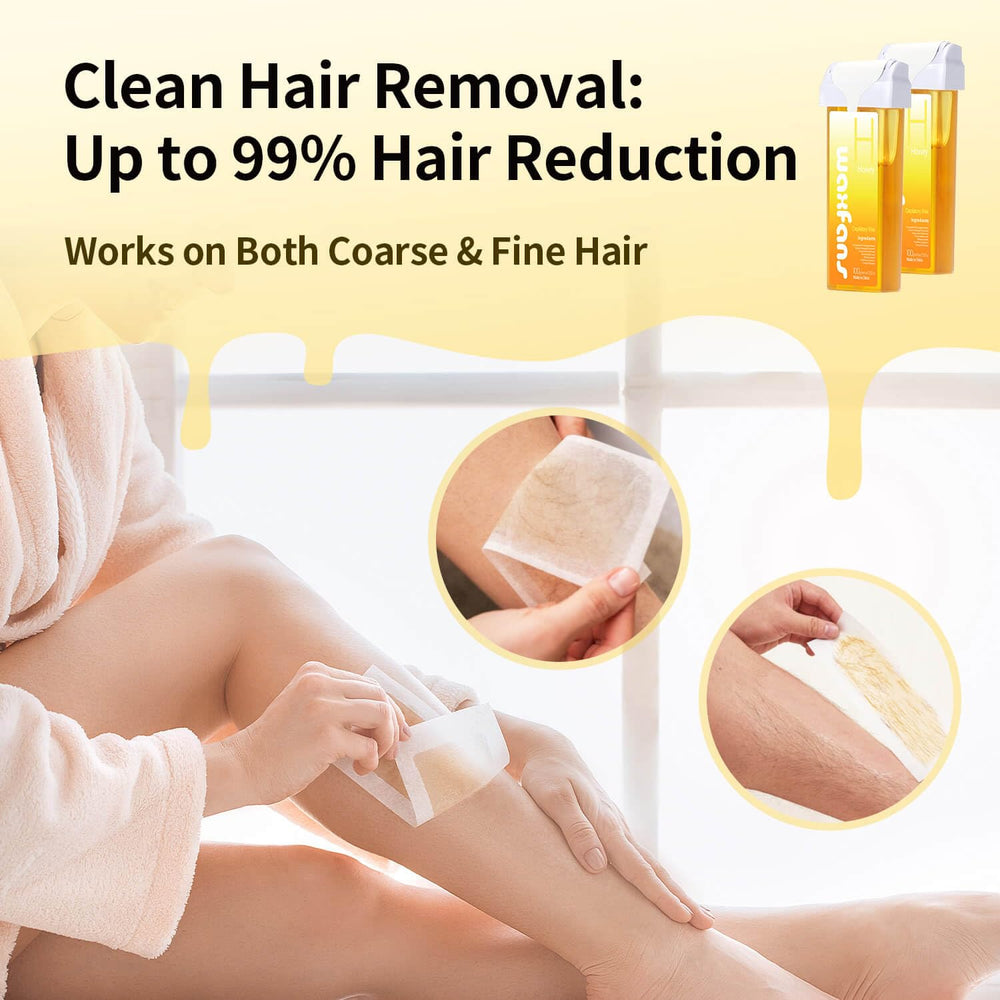 Waxfans roll-on wax application action shows quick-melting formula at work.