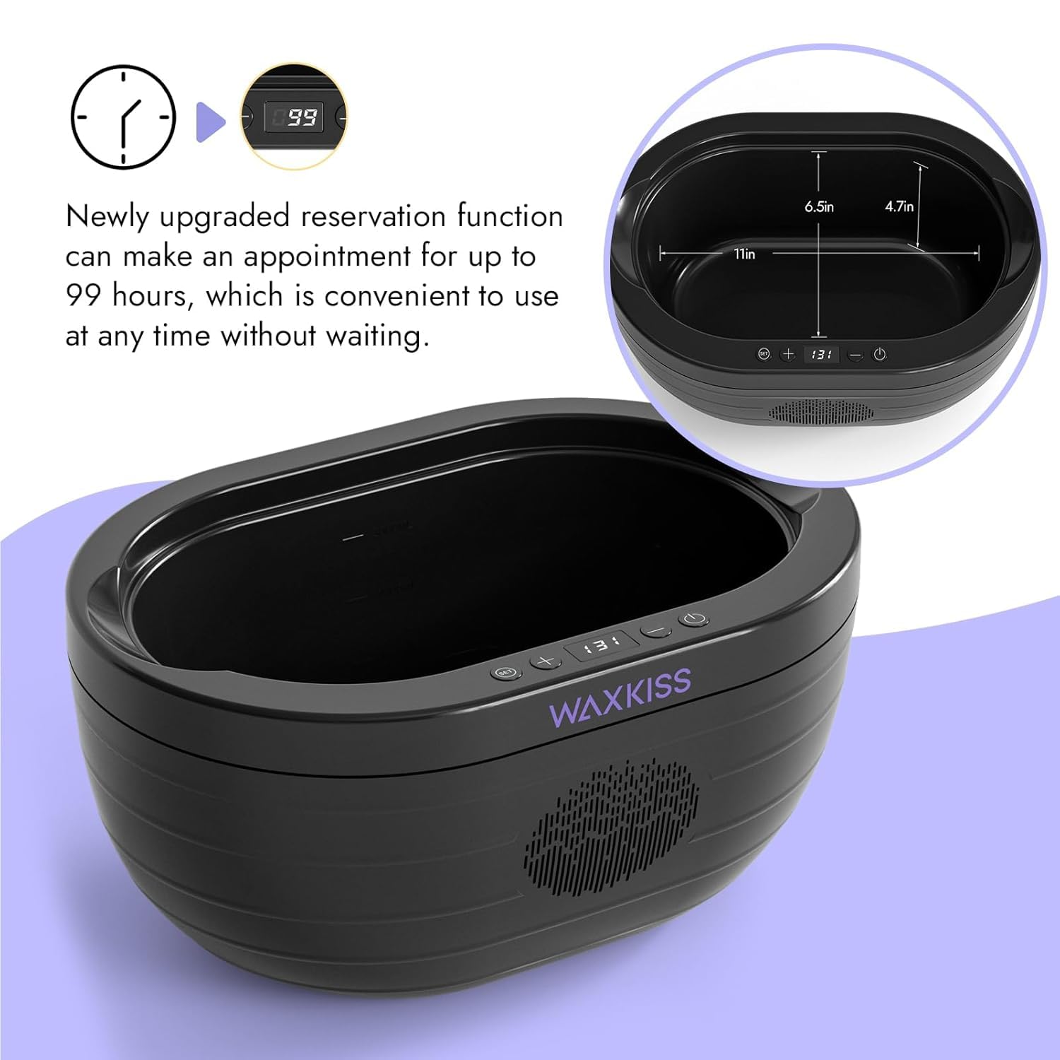 Waxkiss digital control panel ensures precise temperature for comfortable wax sessions.