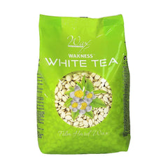 Waxness Hard Wax Beads White Tea Cream packshot shows convenient pre-melted formula for quick waxing.