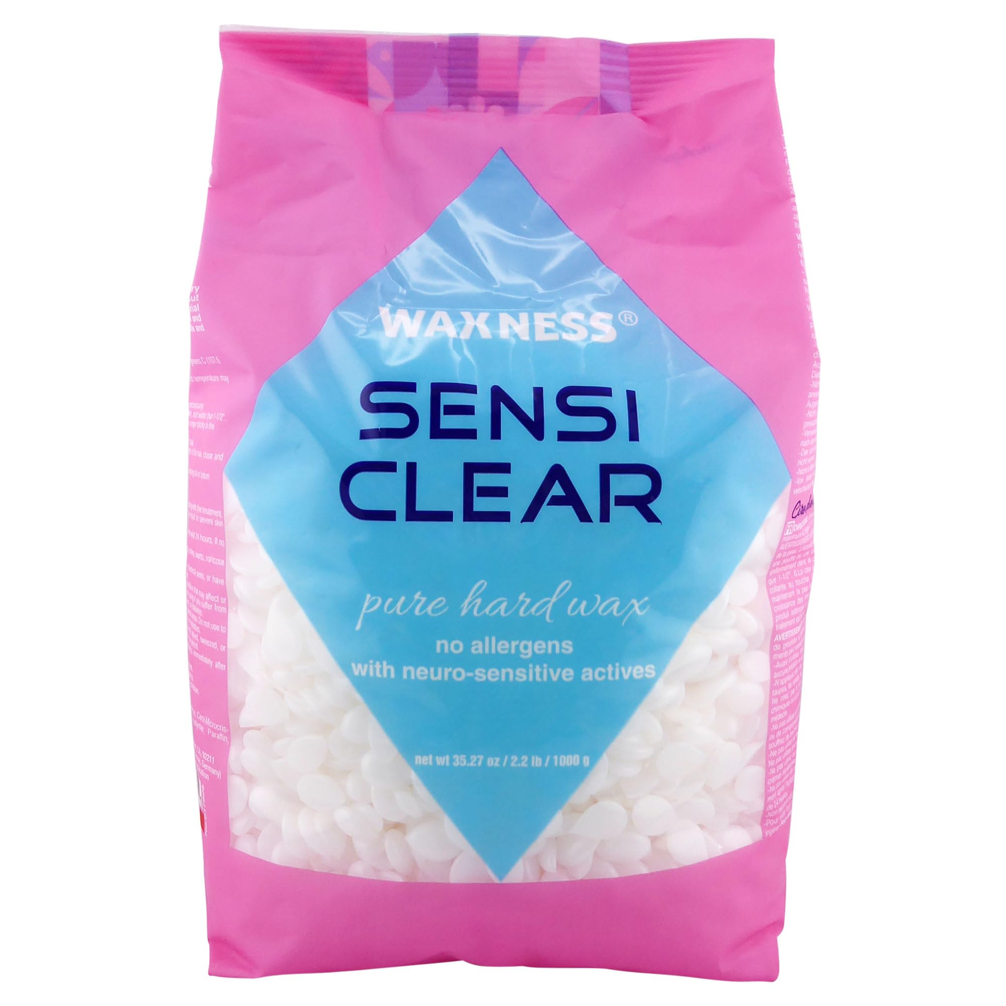 Waxness Sensi Clear Glass hard wax beads warming for smooth, low-temperature removal.