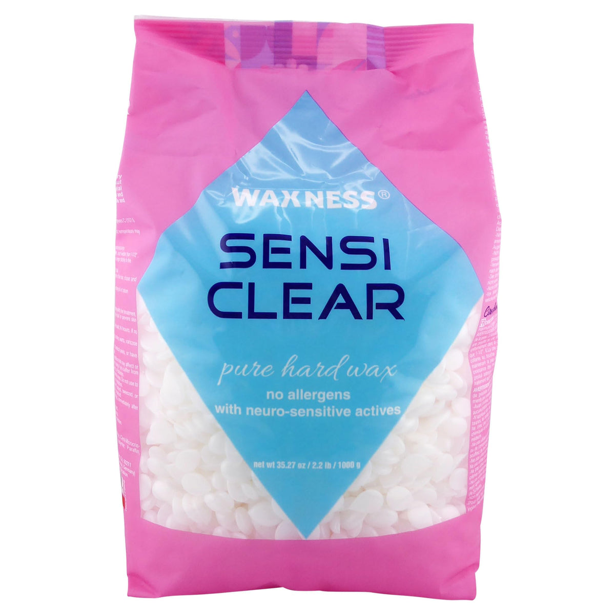 Waxness Sensi Clear Glass hard wax beads warming for smooth, low-temperature removal.