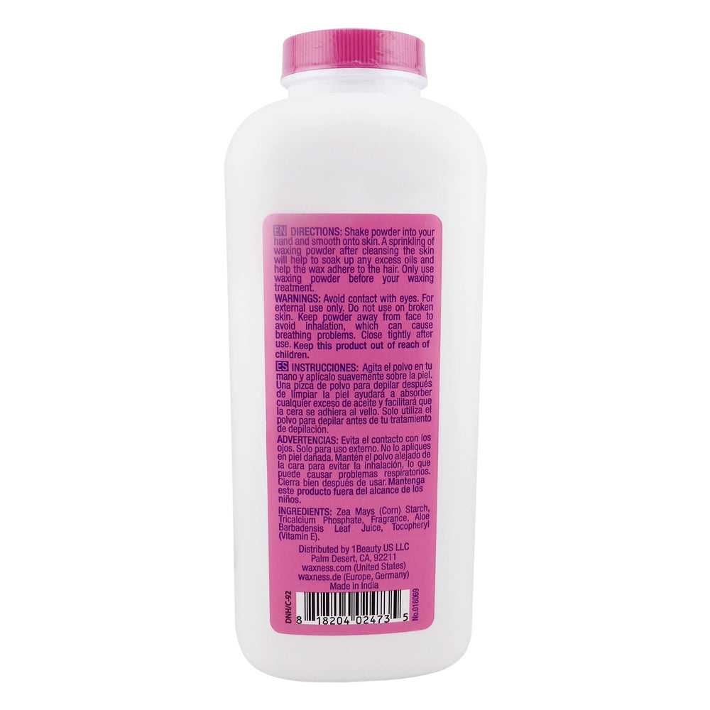 Waxness Sensi-Dry waxing powder dispense shows easy application and oil absorption for cleaner waxing prep