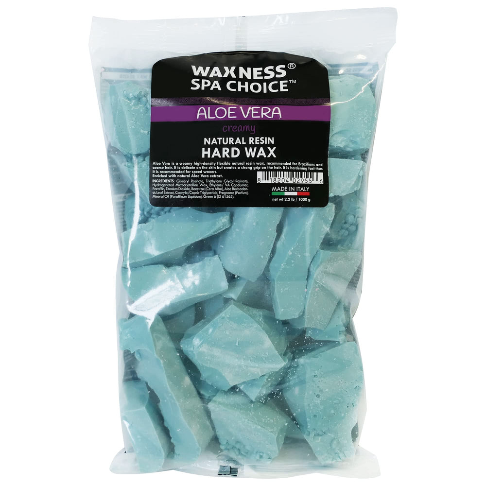 Waxness Spa Choice Aloe Vera hard wax beads close-up showcases creamy texture ideal for sensitive skin.